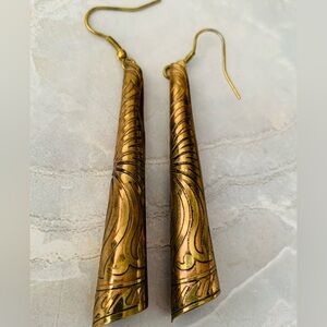 Hand Crafted Brass Cone Engraved Earrings
